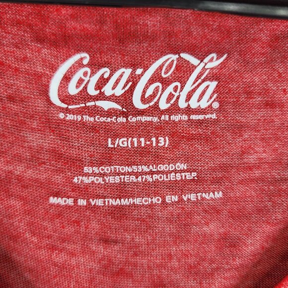 Junior's Red Coca-Cola V-Neck Sheer Shirt Hi Lo V Neck Short Sleeve L (11-13) - Picture 6 of 12